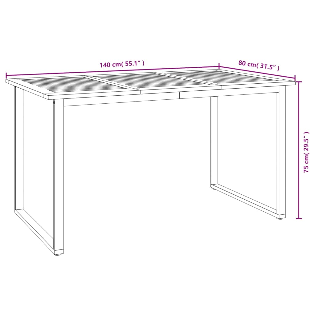 Table de jardin pieds en U 140x80x75 cm bois d'acacia massif