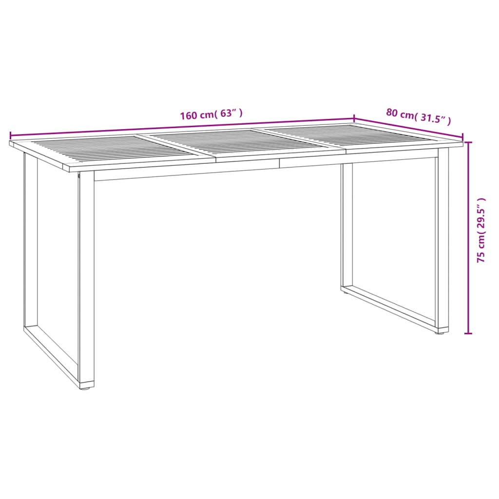 Table de jardin pieds en U 140x80x75 cm bois d'acacia massif