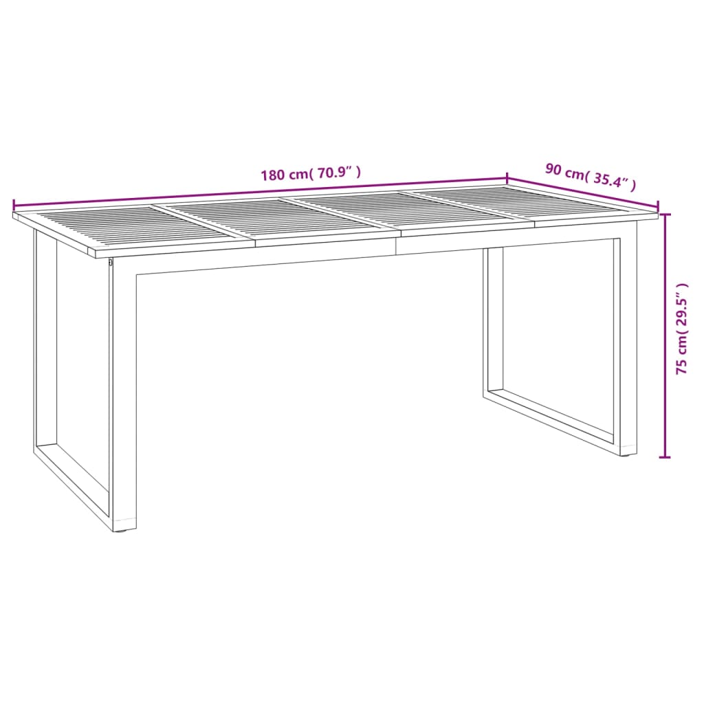 Table de jardin pieds en U 140x80x75 cm bois d'acacia massif