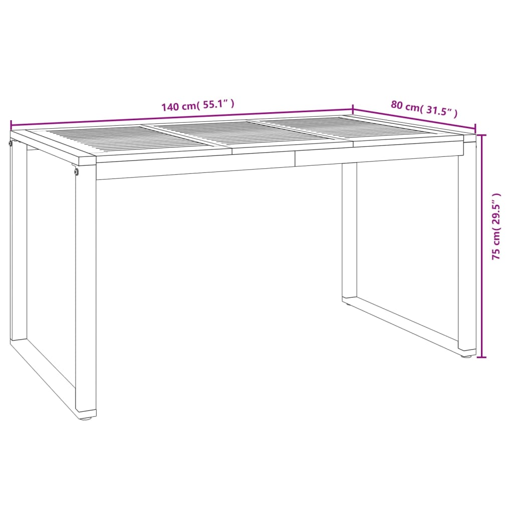 Tuintafel met U-vormige poten 180x90x75 cm massief acaciahout