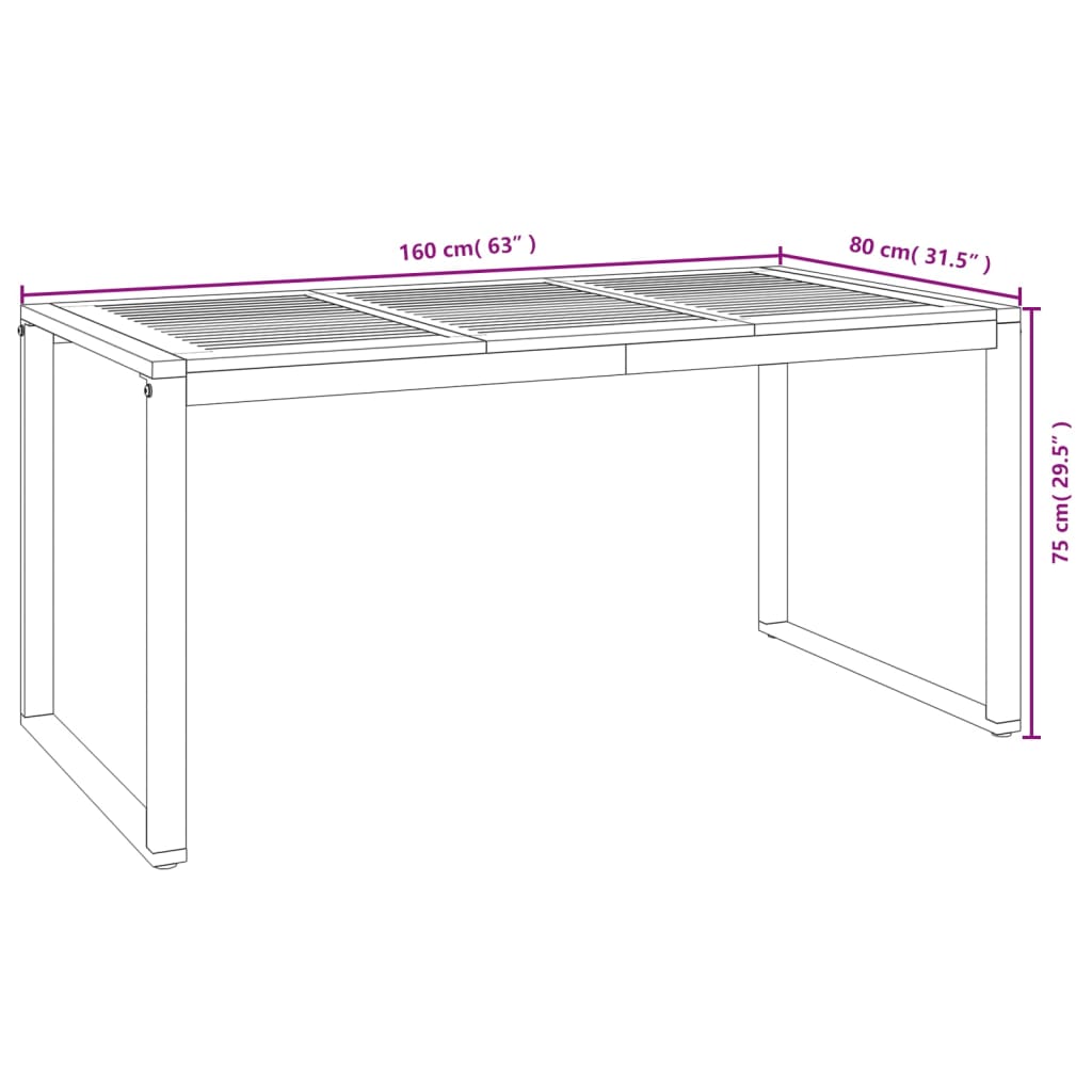 Table de jardin pieds en U 180x90x75 cm bois d'acacia massif