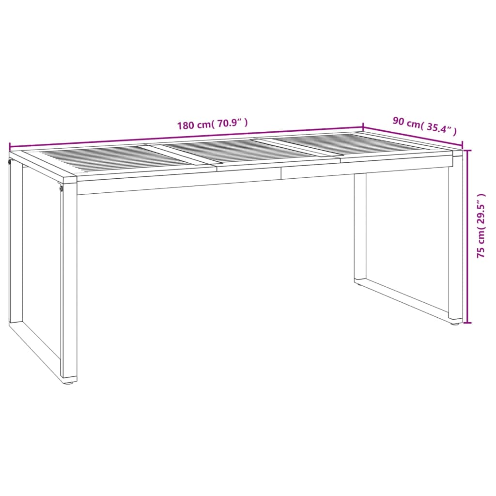 Table de jardin pieds en U 180x90x75 cm bois d'acacia massif