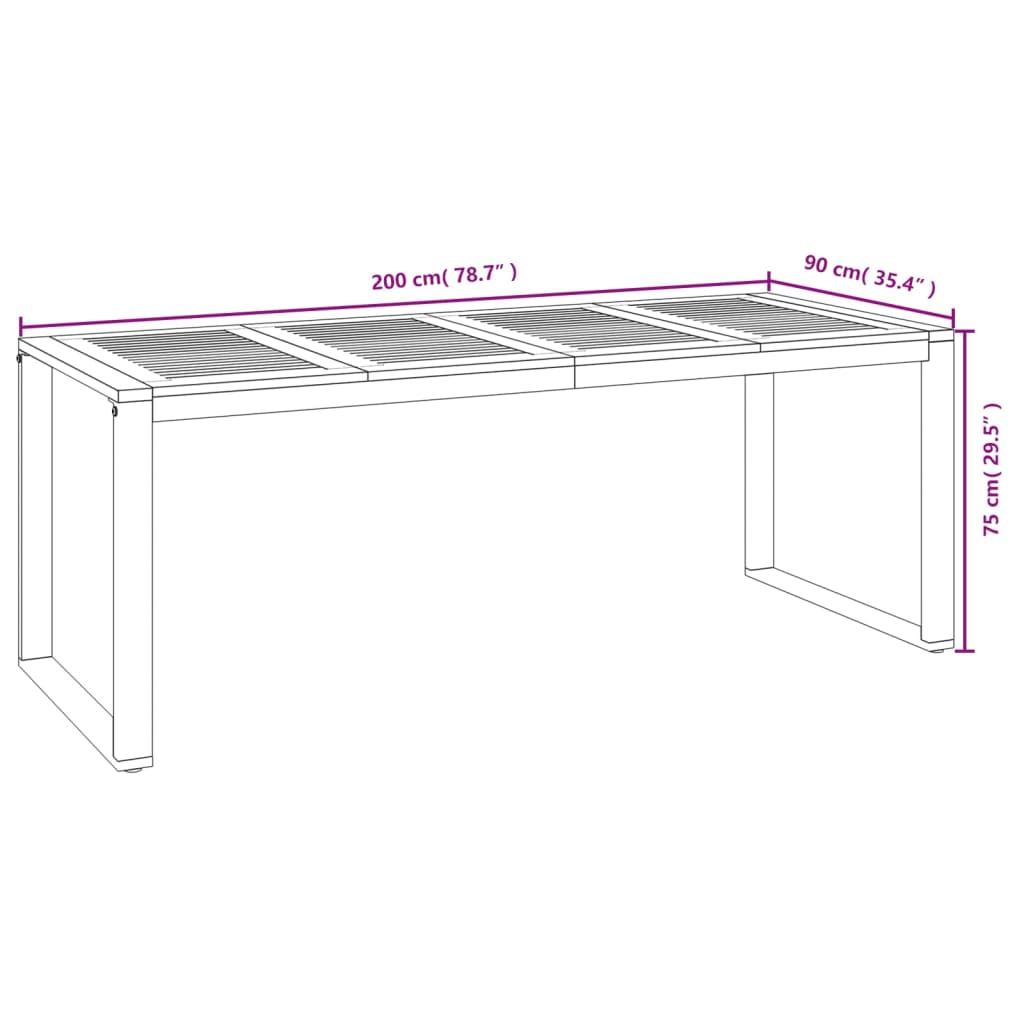 Table de jardin pieds en U 180x90x75 cm bois d'acacia massif