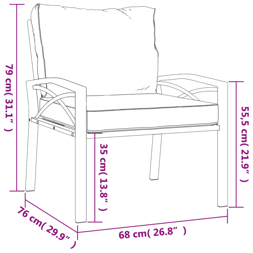 Tuinstoel met zandkleurige kussens 68x76x79 cm staal