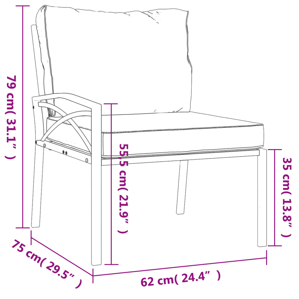 Chaises de jardin avec coussins couleur sable 2 pcs 62x75x79 cm acier