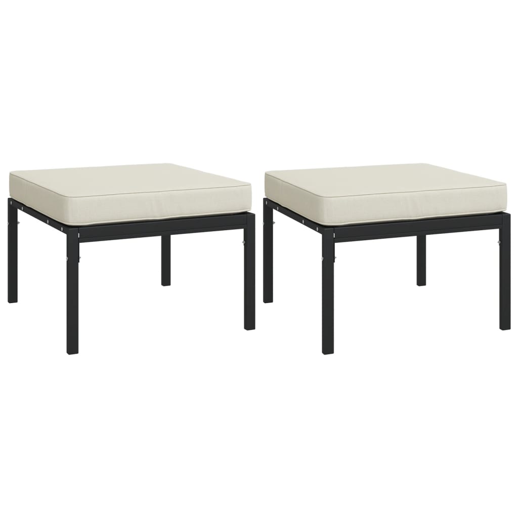 Repose-pieds de jardin avec coussins couleur sable 2 pcs 60x60x35 cm acier