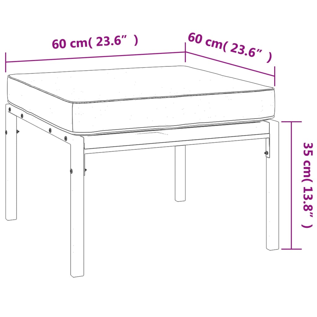 Repose-pieds de jardin avec coussins couleur sable 2 pcs 60x60x35 cm acier