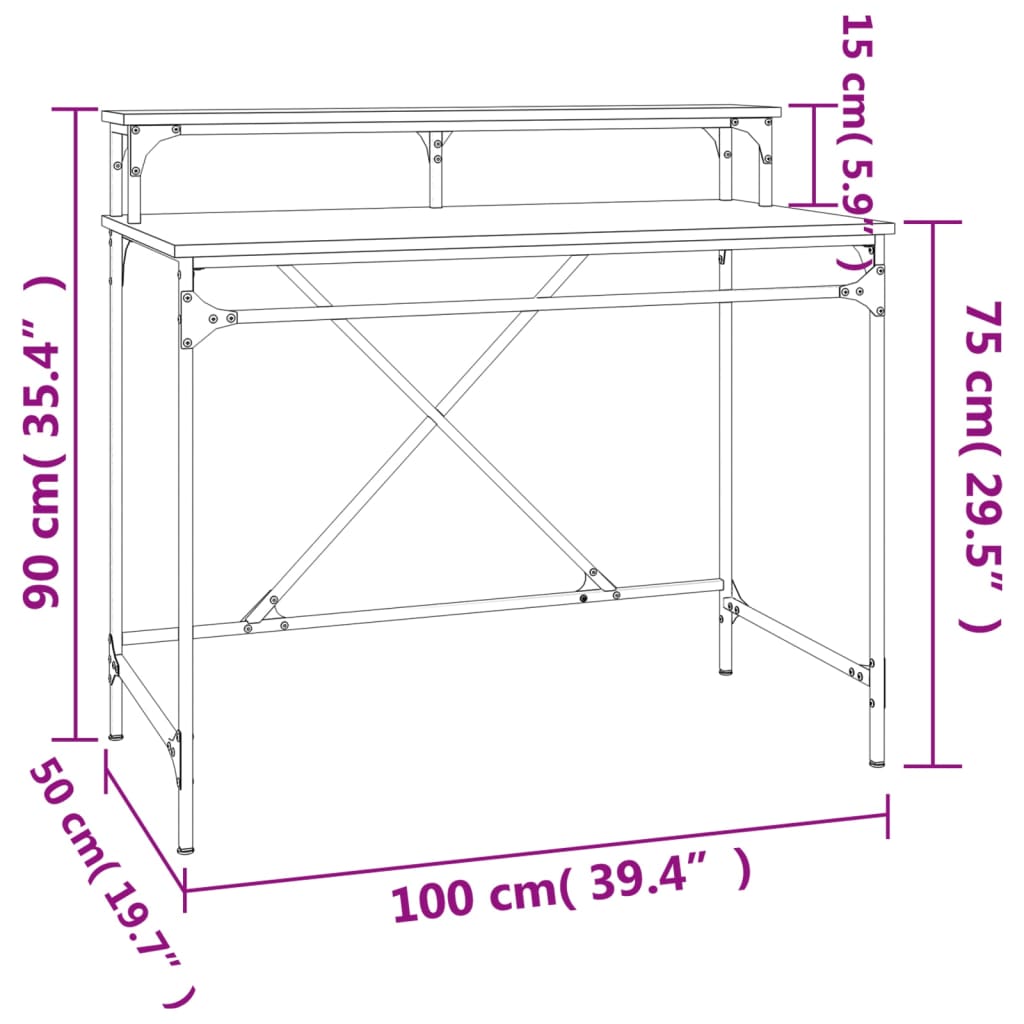 Bureau 80x50x90 cm bewerkt hout en ijzer