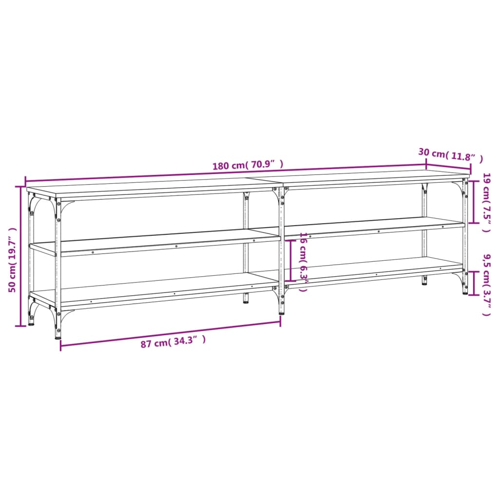 Tv-meubel 180x30x50 cm bewerkt hout metaal