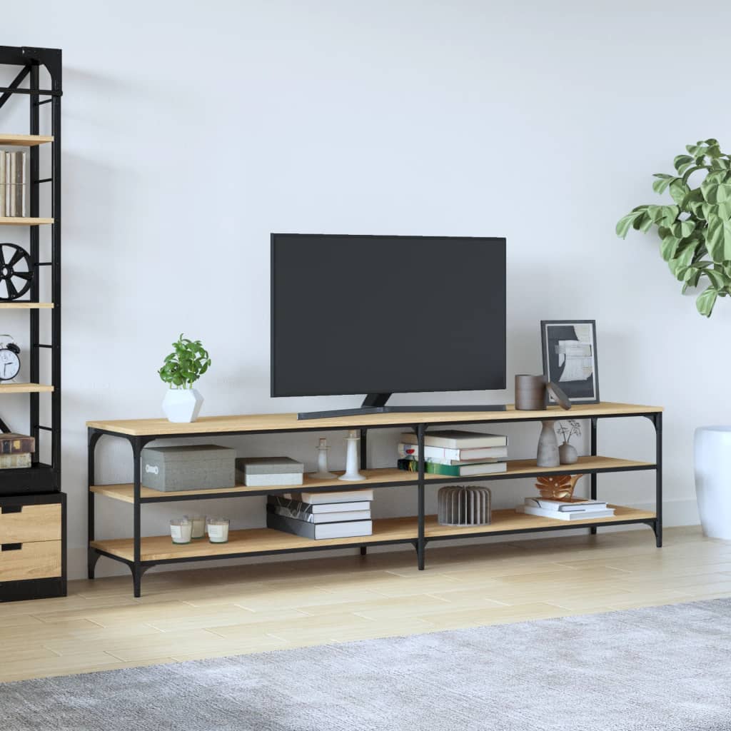 Tv-meubel 200x30x50 cm bewerkt hout metaal gerookt eikenkleurig