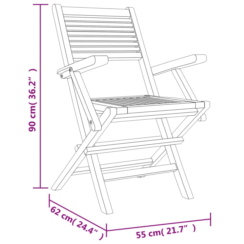 Chaises de jardin pliantes 8 pcs 55x62x90 cm teck massif