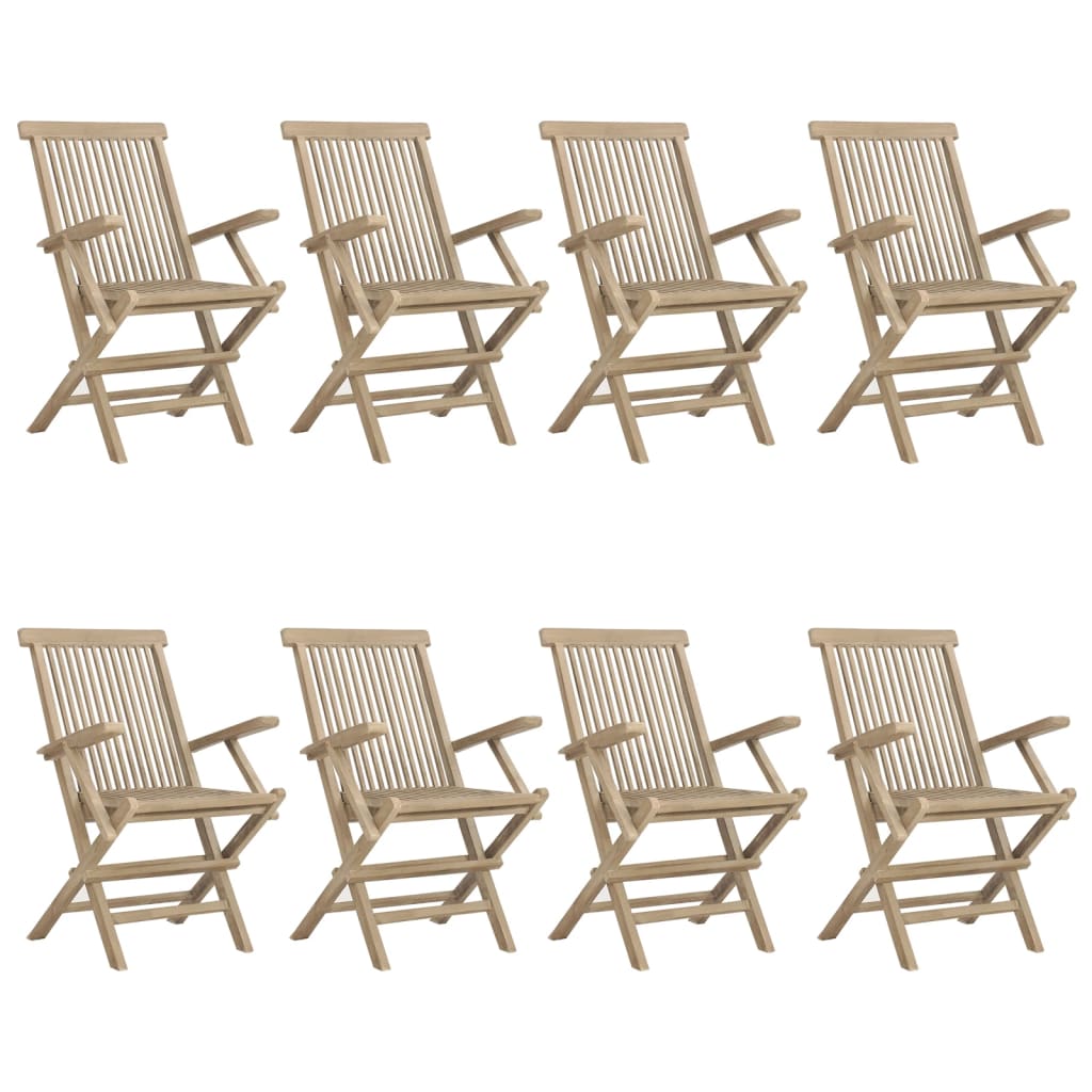 Chaises de jardin pliantes 8 pcs 56x61x89 cm teck massif gris