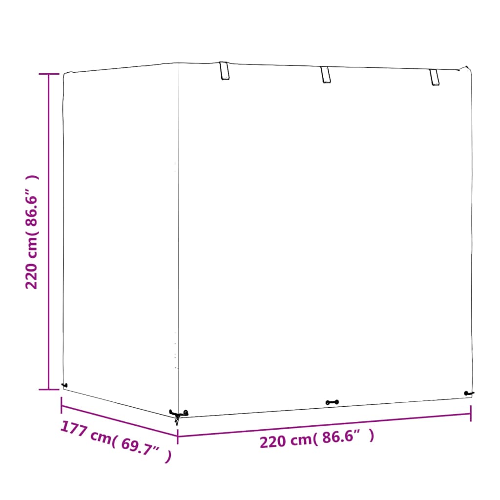 Housse pour banc balançoire avec 12 œillets 215x150x130/150 cm polyéthylène