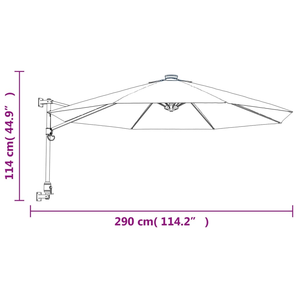 Parasol mural à LED 290 cm rouge vif