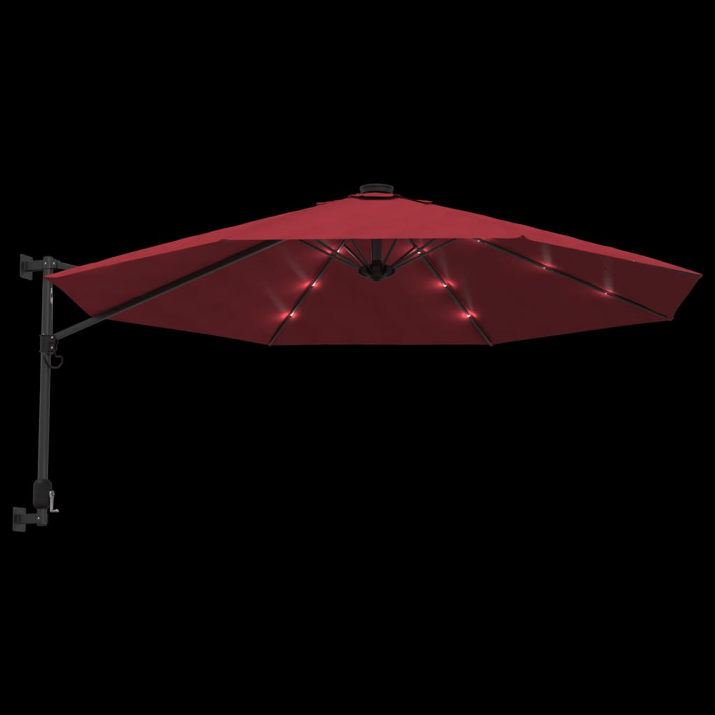 Parasol mural à LED 290 cm rouge vif