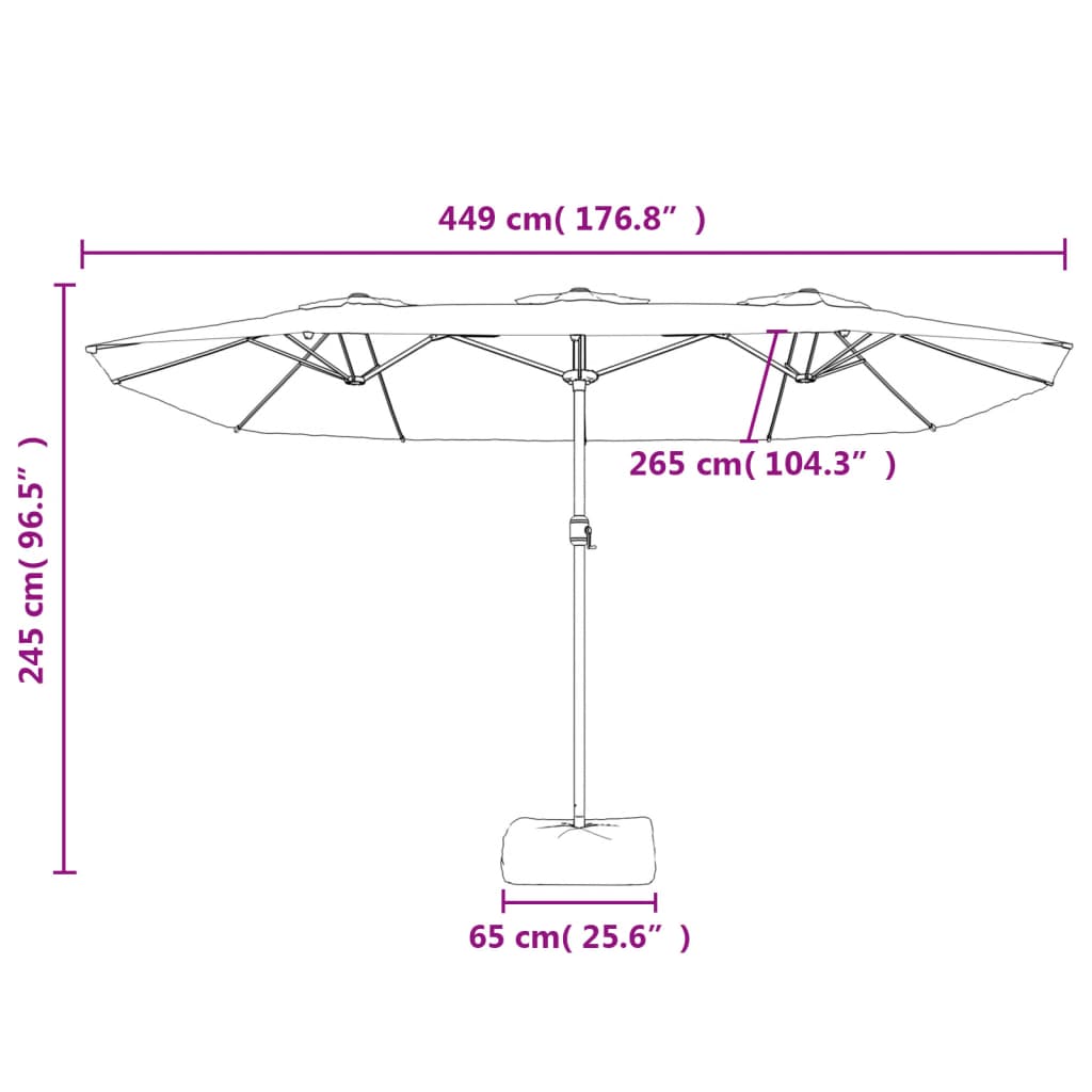 Parasol dubbel met LED 449x245 cm terracottakleurig