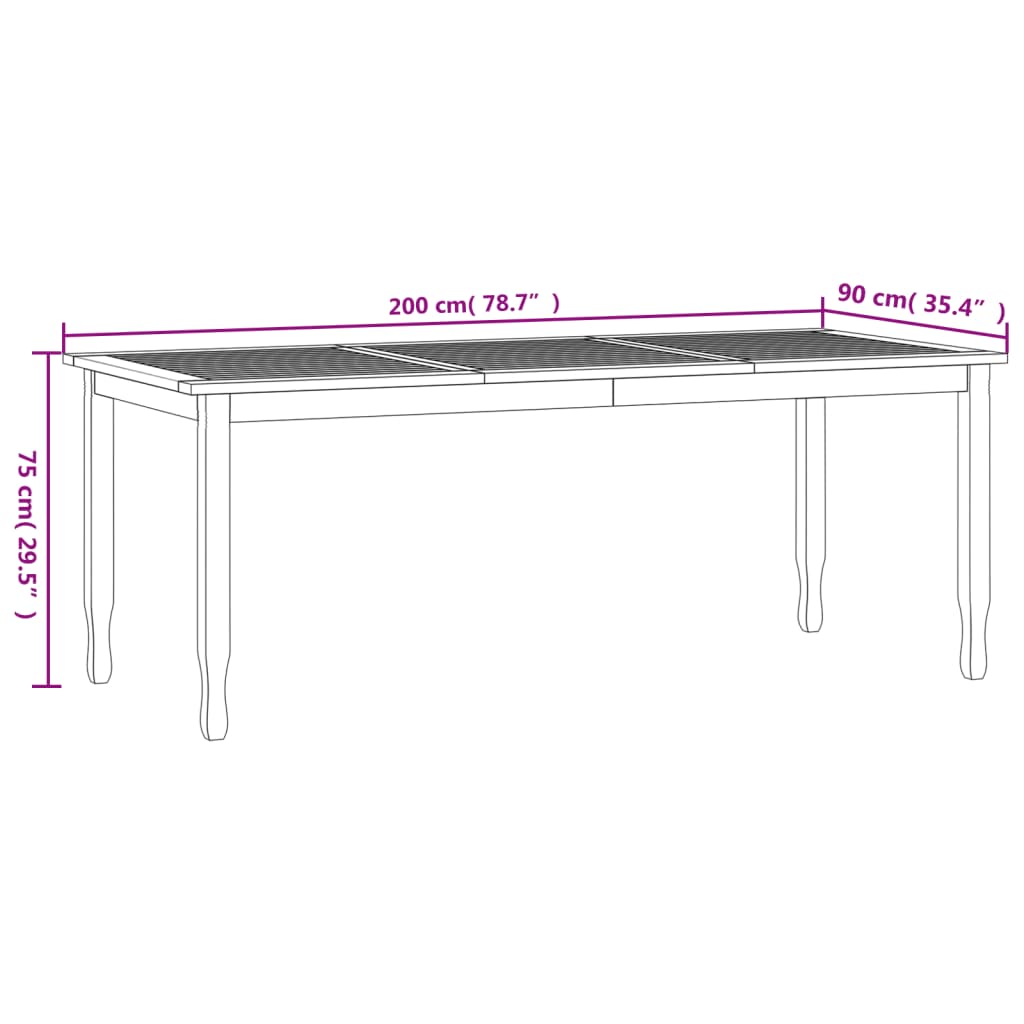 Tuintafel 200x90x75 cm massief teakhout