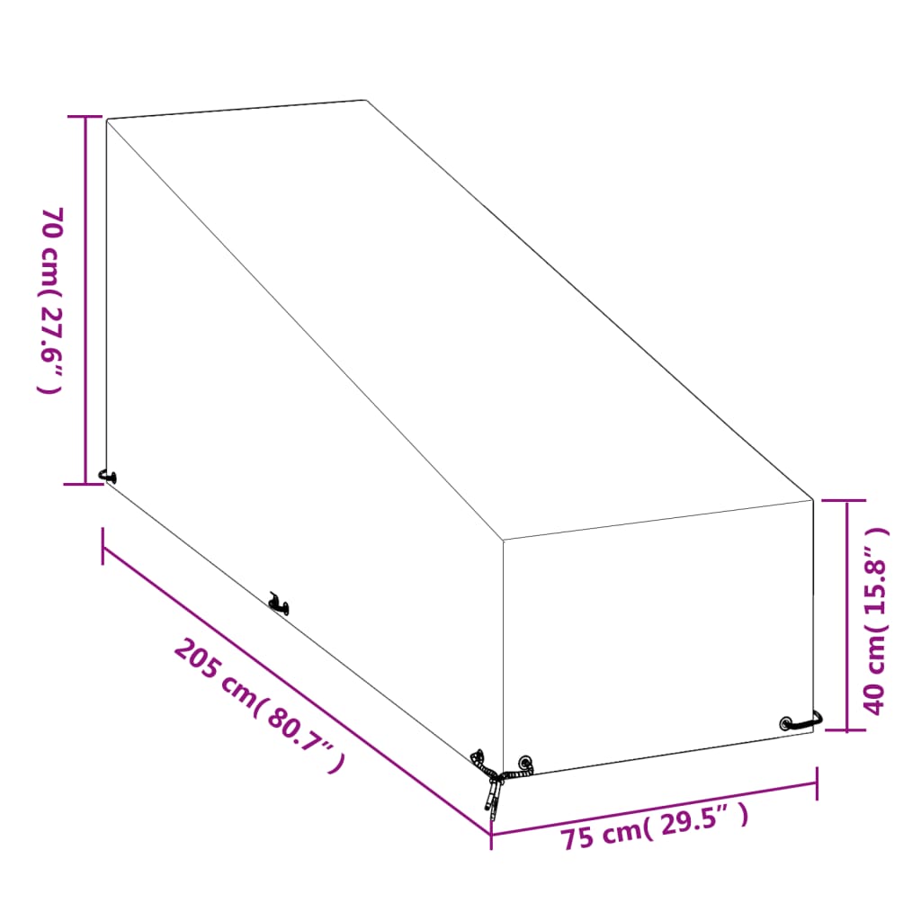 Housses de bain de soleil 2 pcs avec 12 œillets 200x65x35/60 cm polyéthylène