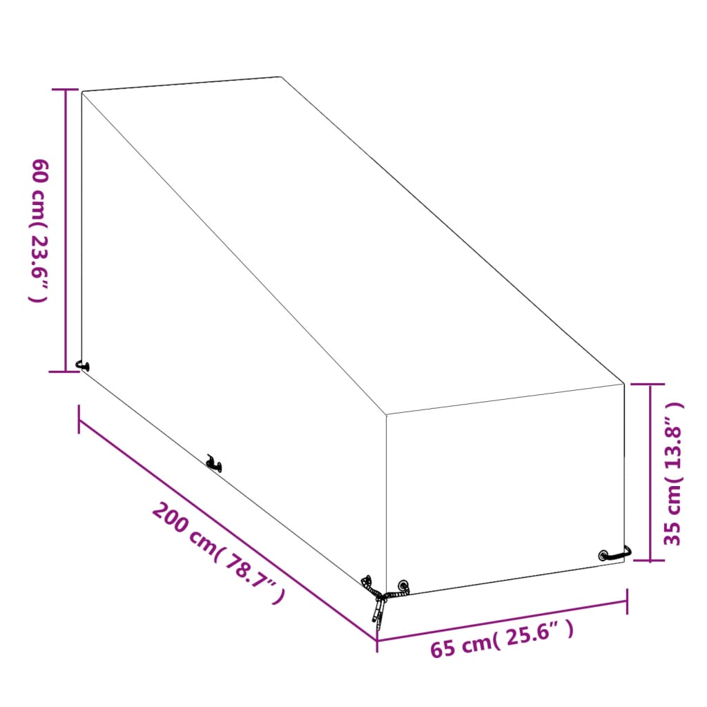 Housses de bain de soleil 2 pcs avec 12 œillets 200x65x35/60 cm polyéthylène