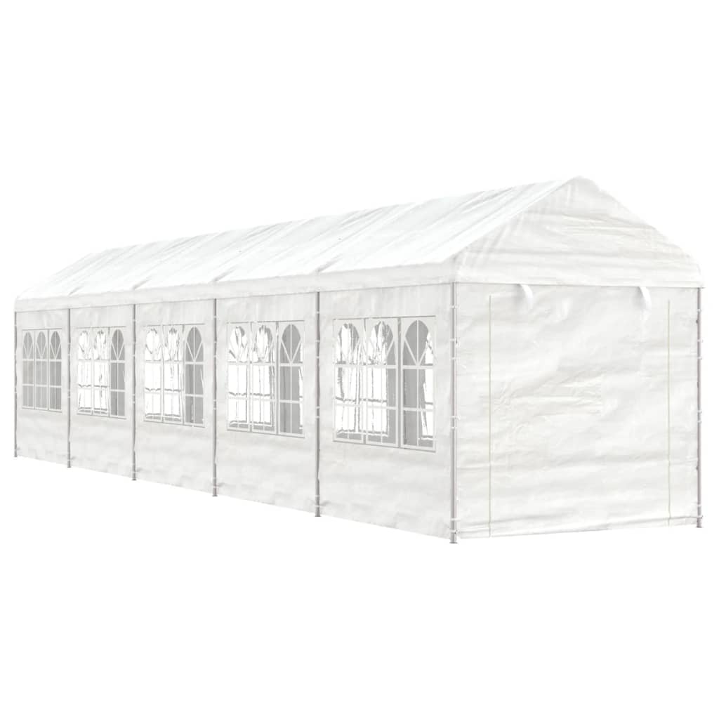 Prieel met dak 13,38x2,28x2,69 m polyetheen wit