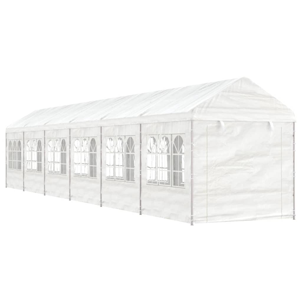 Prieel met dak 13,38x2,28x2,69 m polyetheen wit