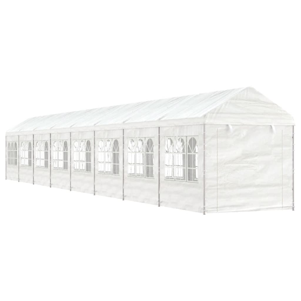 Prieel met dak 13,38x2,28x2,69 m polyetheen wit