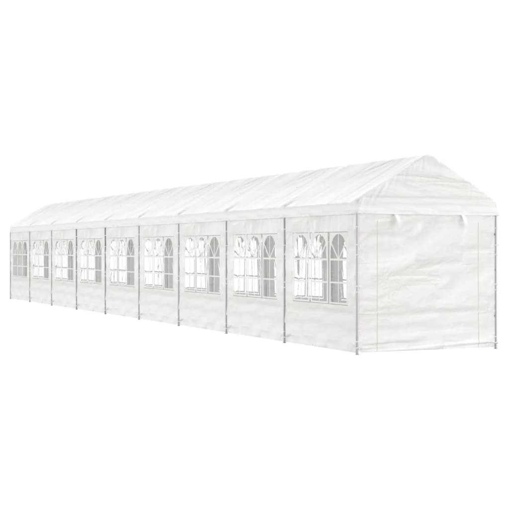 Prieel met dak 13,38x2,28x2,69 m polyetheen wit