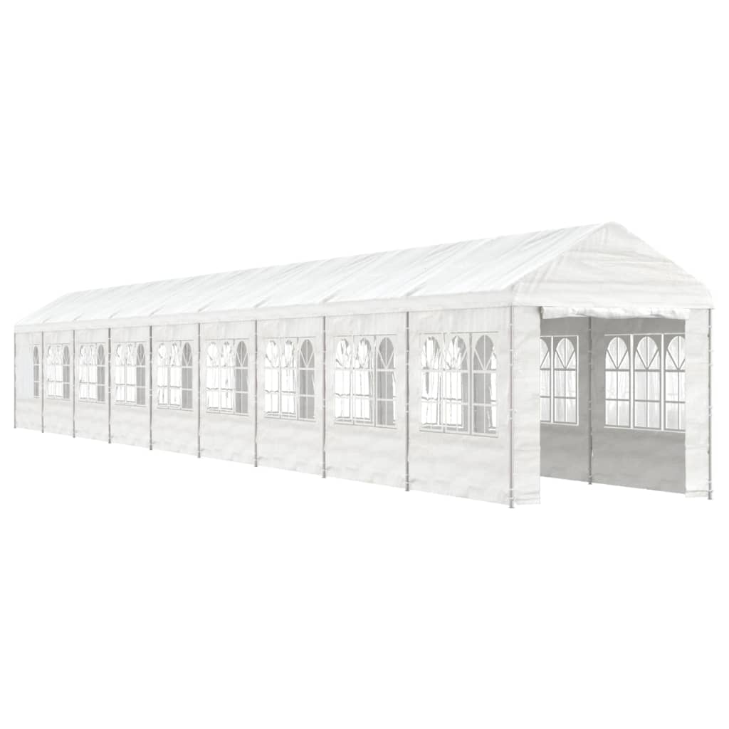 Prieel met dak 13,38x2,28x2,69 m polyetheen wit