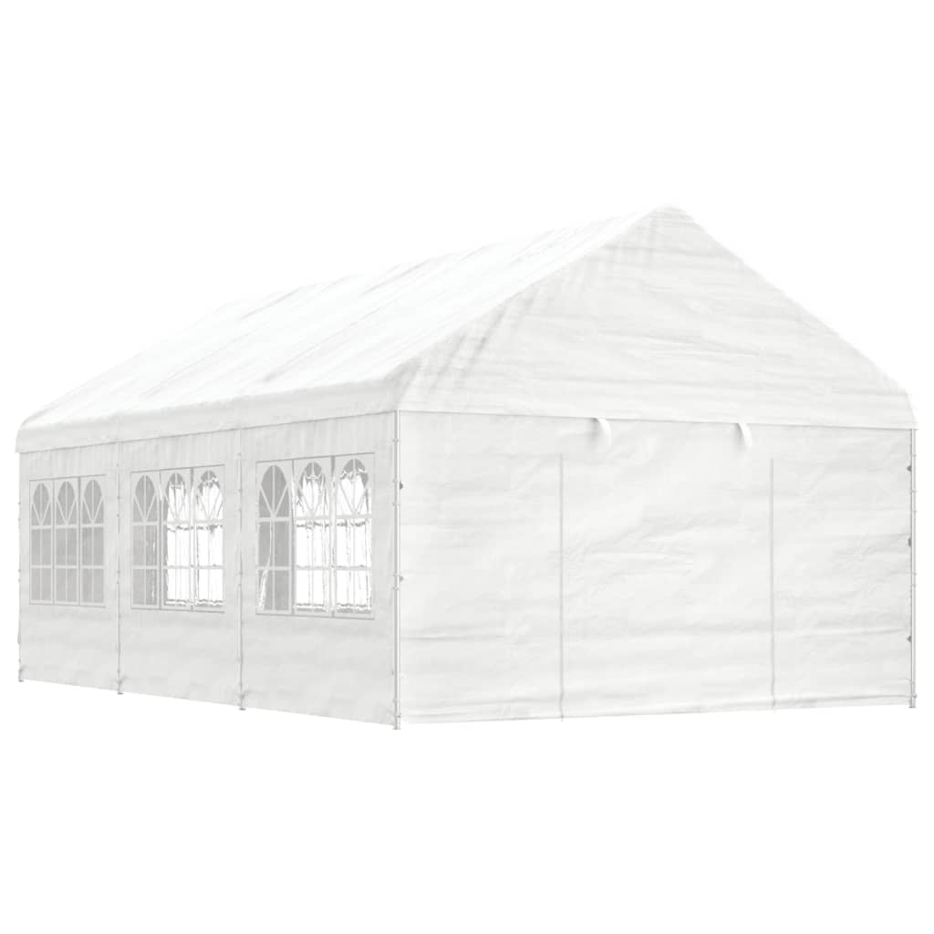 Prieel met dak 13,38x4,08x3,22 m polyetheen wit