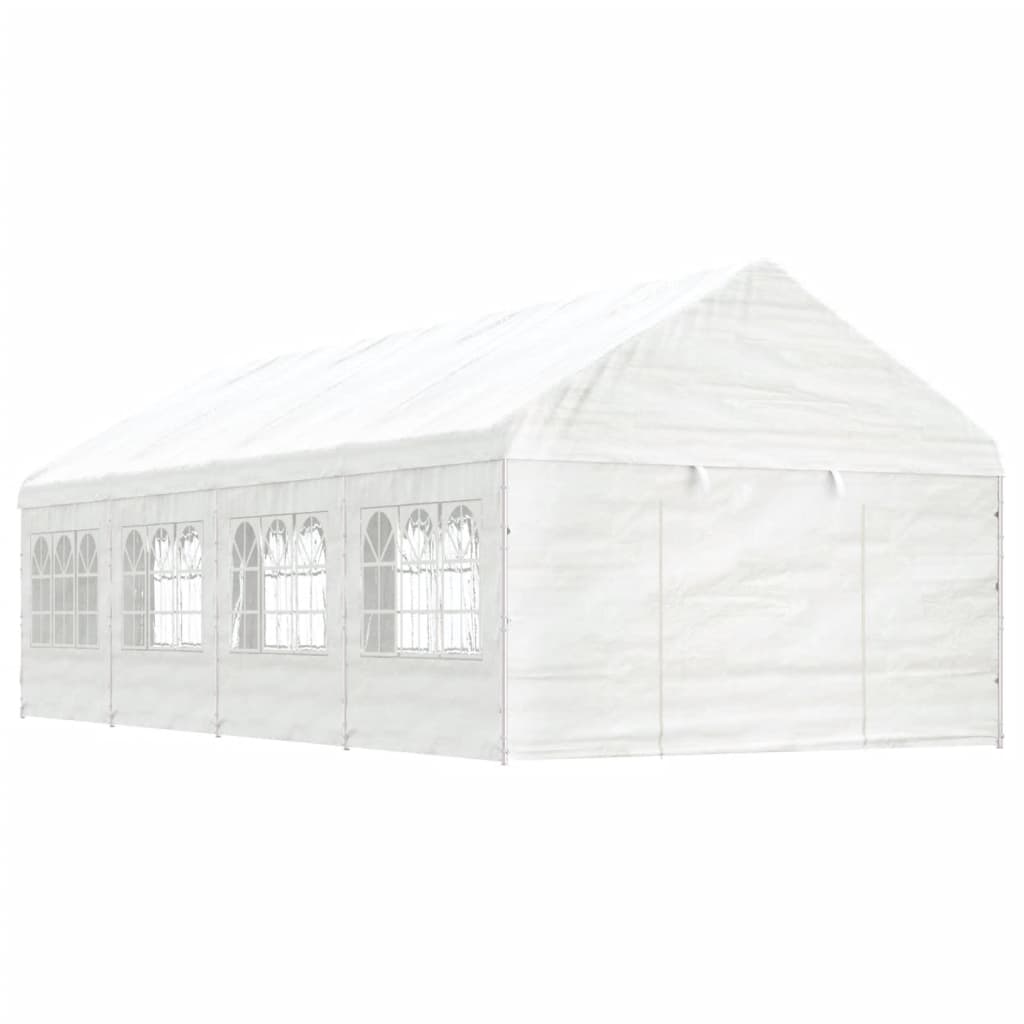 Prieel met dak 13,38x4,08x3,22 m polyetheen wit