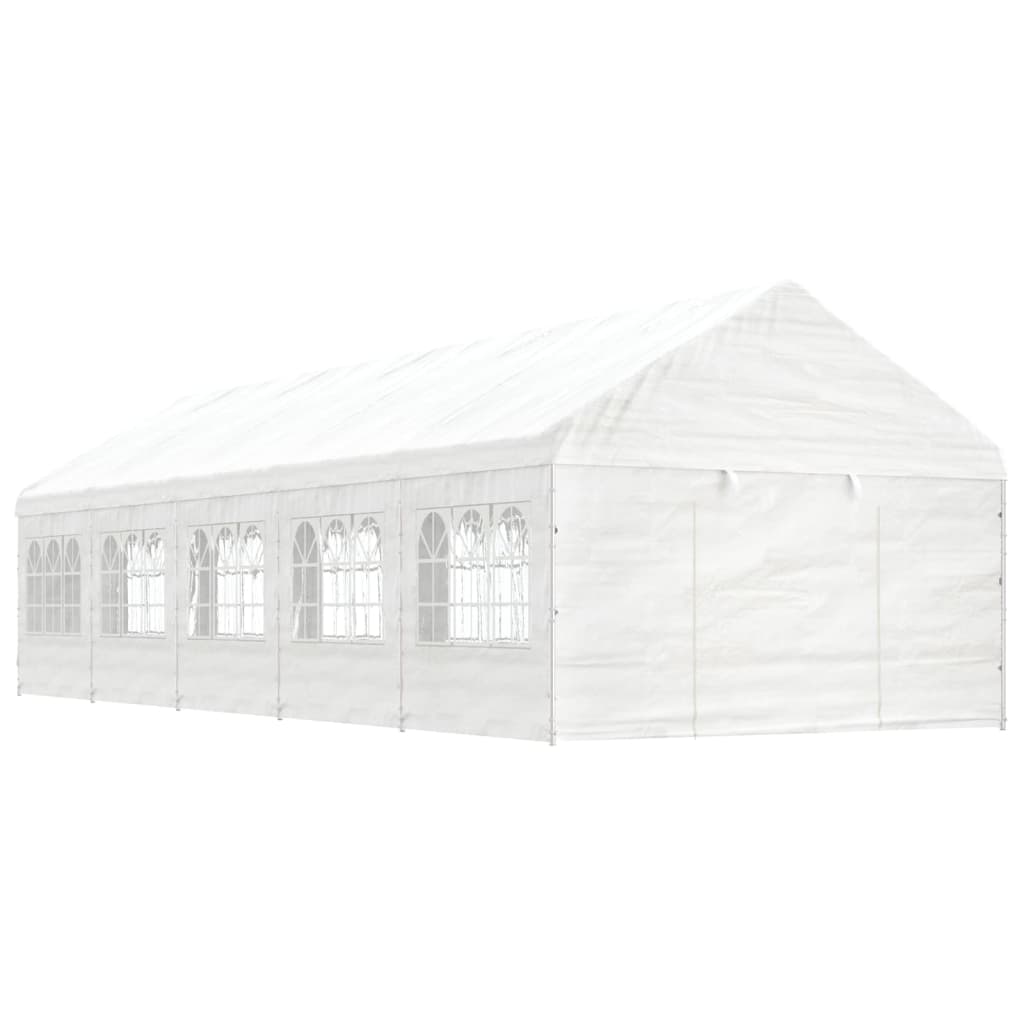 Prieel met dak 13,38x4,08x3,22 m polyetheen wit