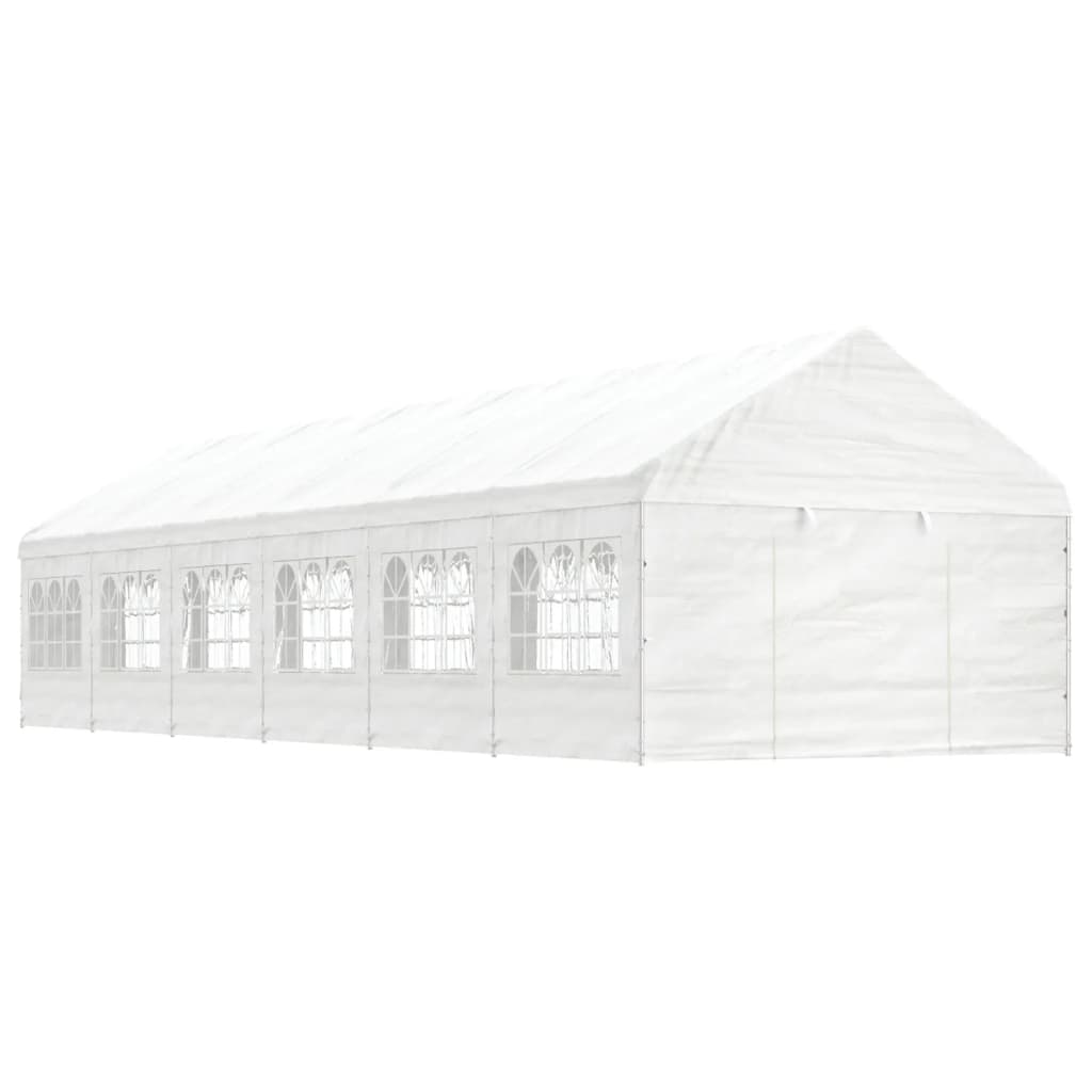 Prieel met dak 13,38x4,08x3,22 m polyetheen wit