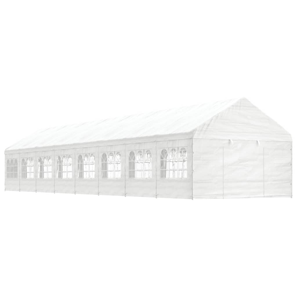 Prieel met dak 13,38x4,08x3,22 m polyetheen wit