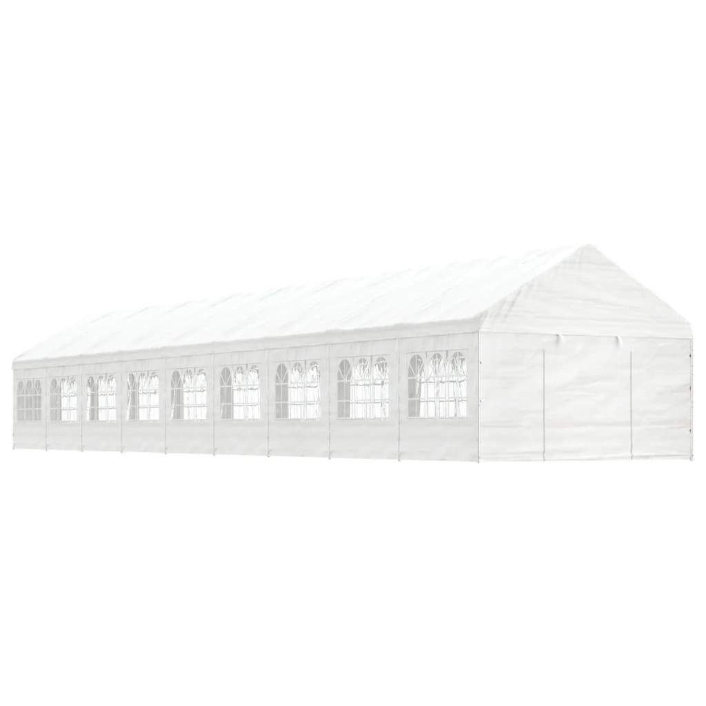 Prieel met dak 13,38x4,08x3,22 m polyetheen wit