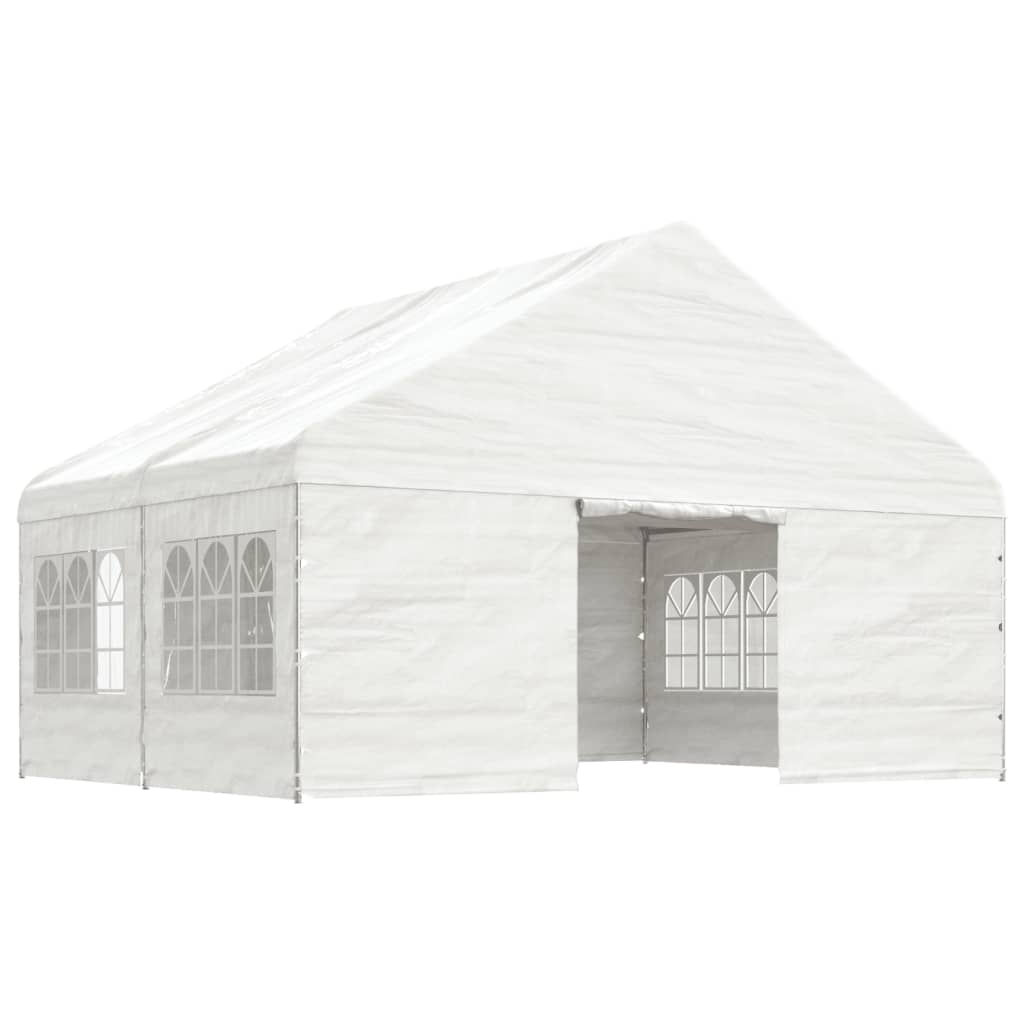 Prieel met dak 5,88x2,23x3,75 m polyetheen wit