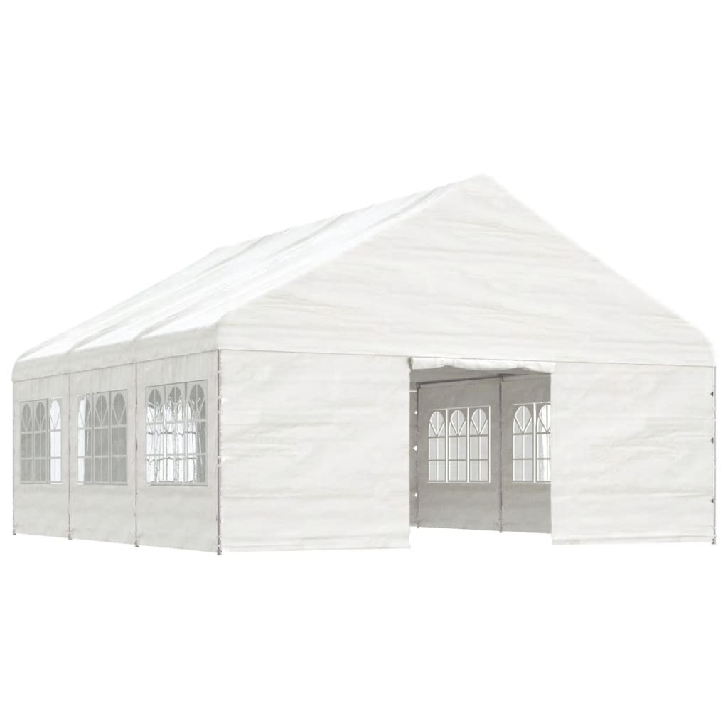 Prieel met dak 5,88x2,23x3,75 m polyetheen wit