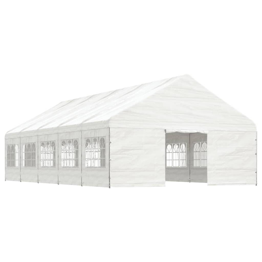 Prieel met dak 17,84x5,88x3,75 m polyetheen wit