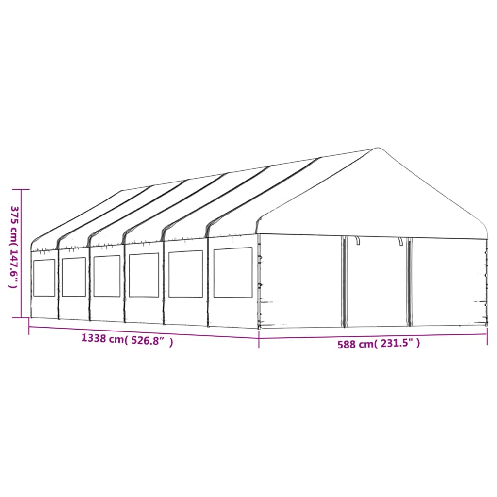 Prieel met dak 5,88x2,23x3,75 m polyetheen wit