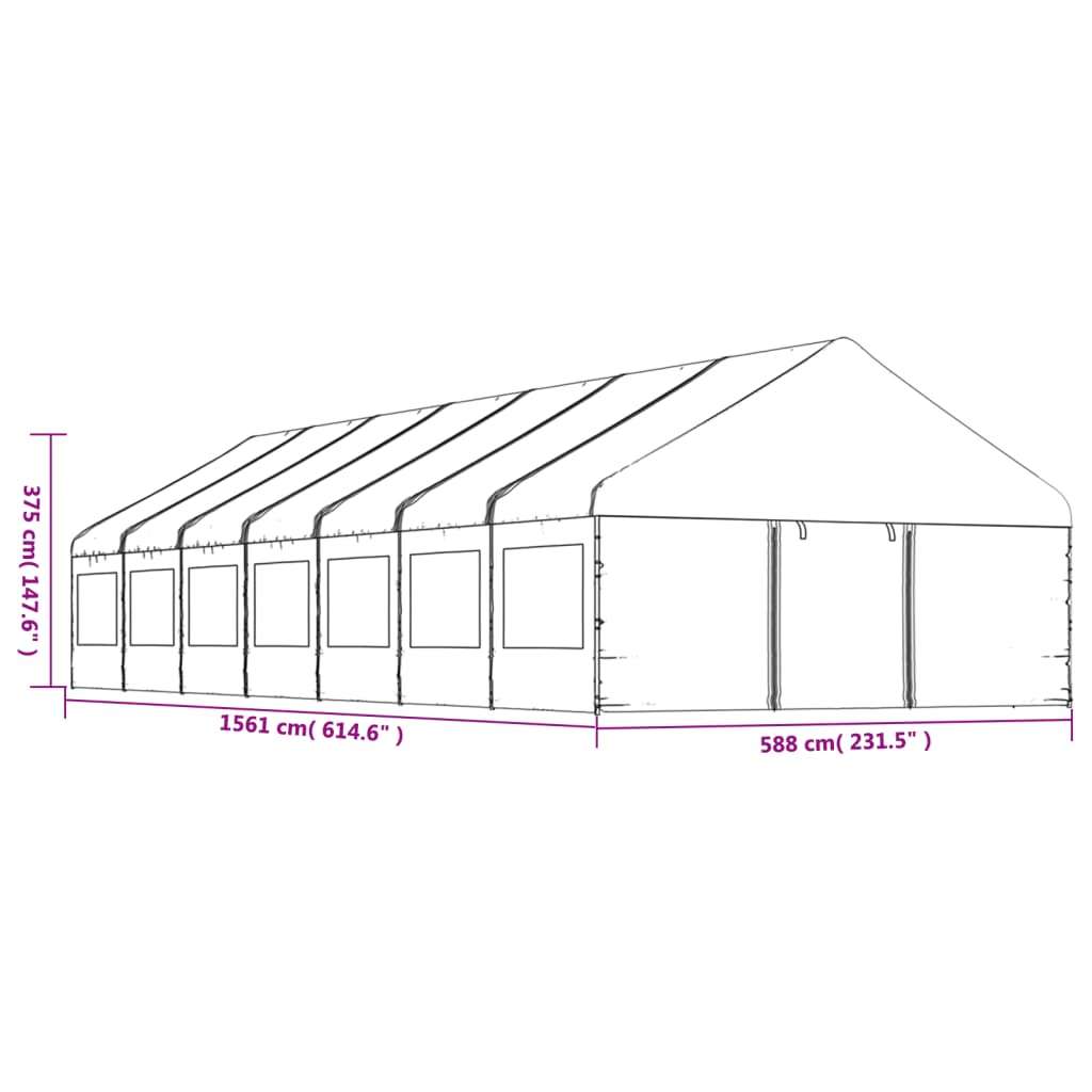 Prieel met dak 5,88x2,23x3,75 m polyetheen wit