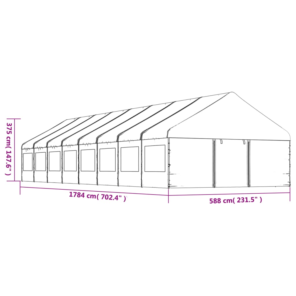 Prieel met dak 5,88x2,23x3,75 m polyetheen wit