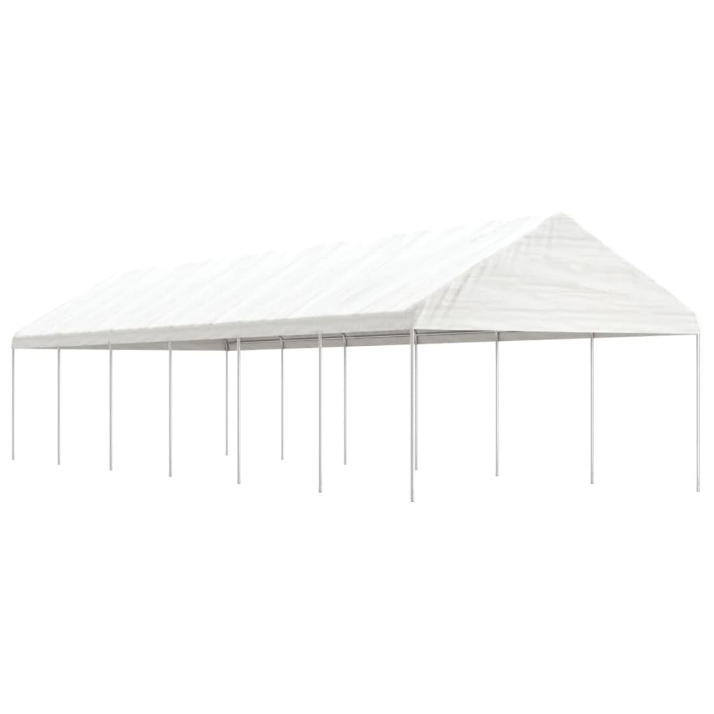 Prieel met dak 13,38x4,08x3,22 m polyetheen wit