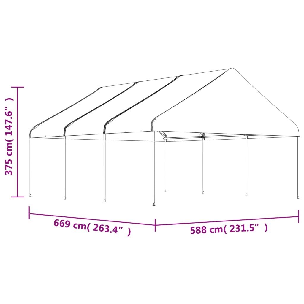 Prieel met dak 8,92x5,88x3,75 m polyetheen wit