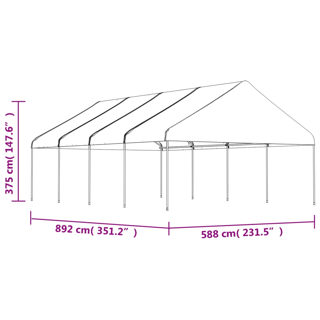 Prieel met dak 8,92x5,88x3,75 m polyetheen wit