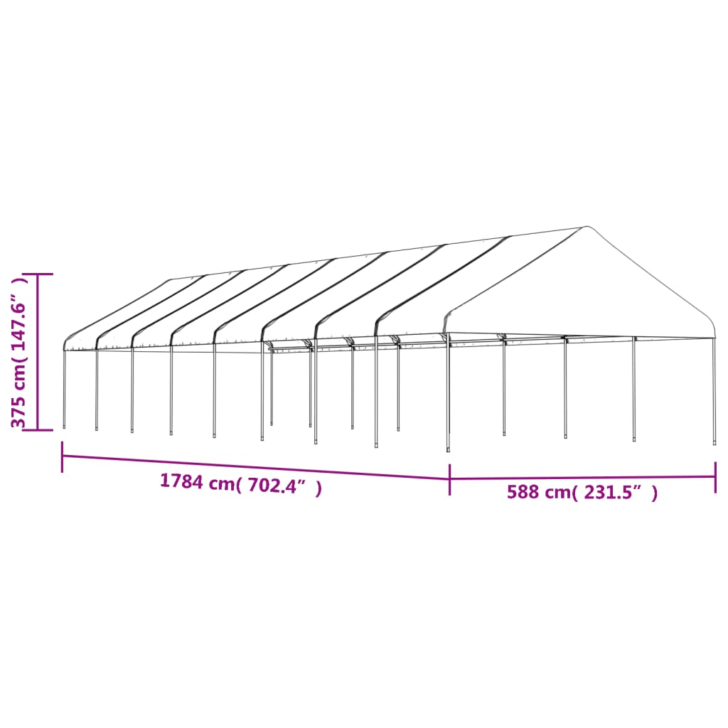 Prieel met dak 8,92x5,88x3,75 m polyetheen wit