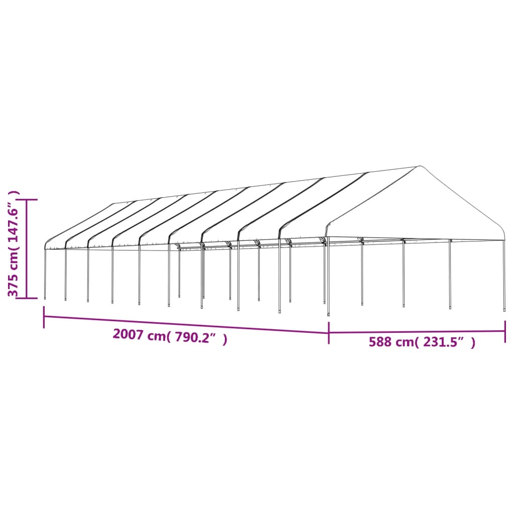 Prieel met dak 8,92x5,88x3,75 m polyetheen wit