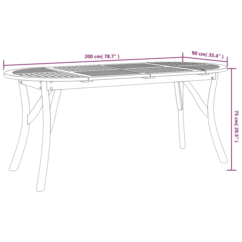 Tuintafel 200x90x75 cm massief acaciahout