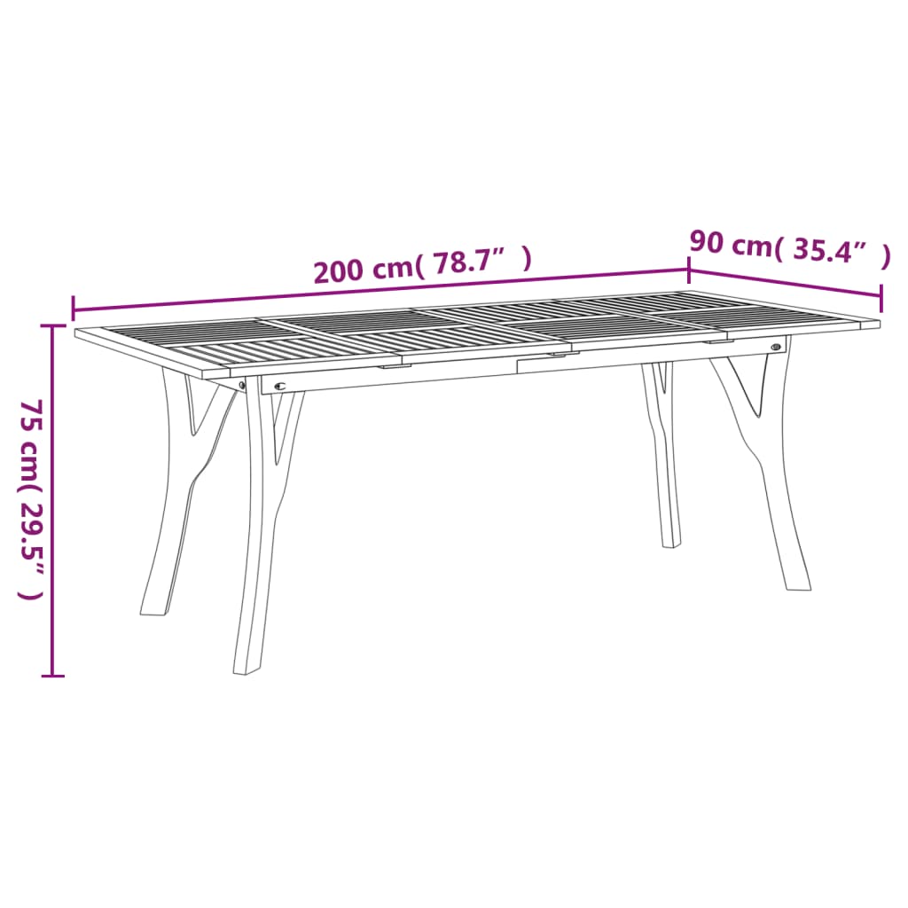 Tuintafel 200x90x75 cm massief acaciahout