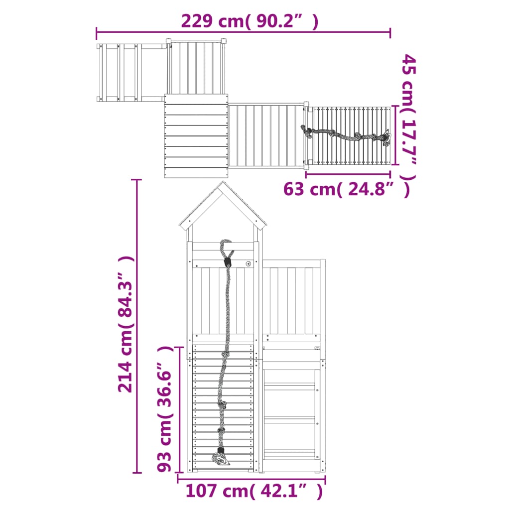 Maisonnette avec mur d'escalade en bois de pin massif