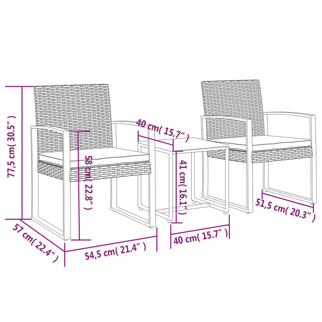 3-delige Tuinset met kussens polypropeen rattan