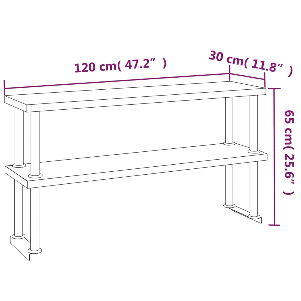 Keukenwerktafel met bovenschap 120x60x145 cm roestvrij staal